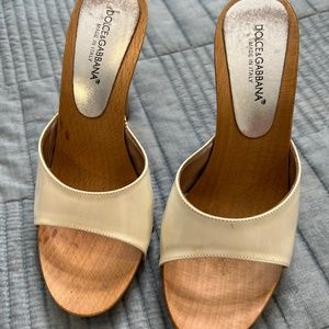 Dolce and Gabbana white patent leather slides